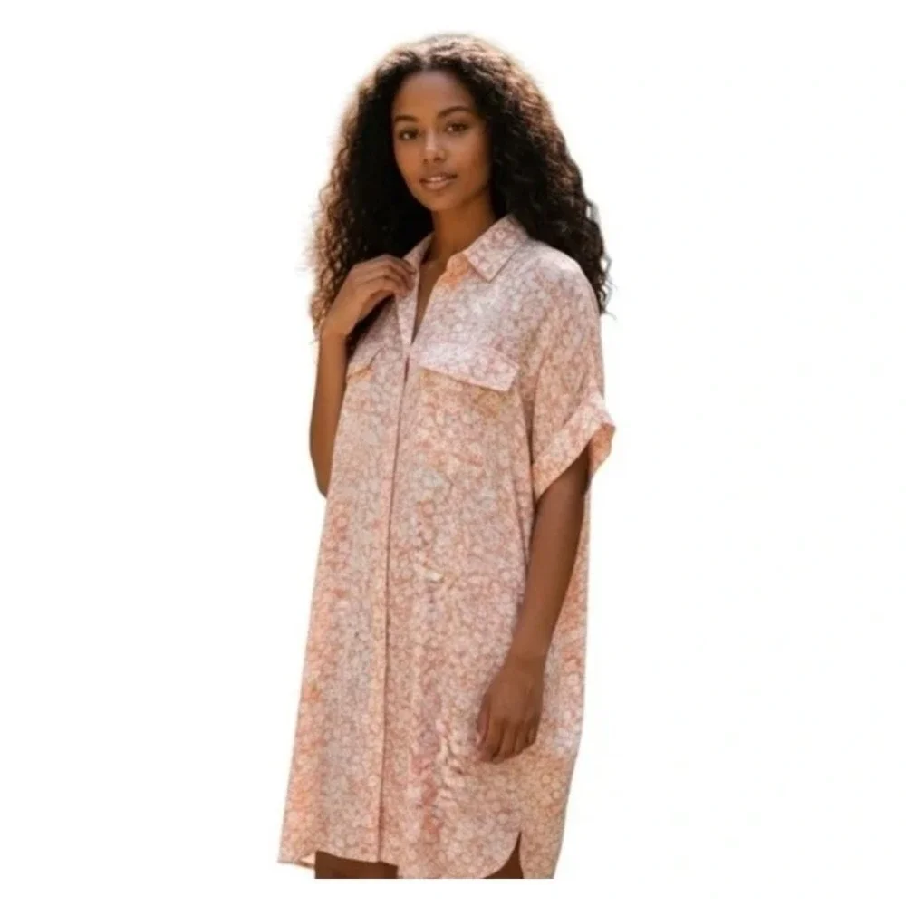 Lost + Wander The Seascape Cover Up Dress M/L Floral Summer Dress Peach‎ White